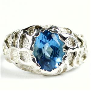 925 Sterling Silver Men's Nugget Ring, Swiss Blue Topaz, SR168