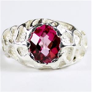 925 Sterling Silver Men's Nugget Ring, Pure Pink Topaz, SR168