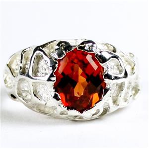 925 Sterling Silver Men's Nugget Ring, Created Padparadsha Sapphire, SR168