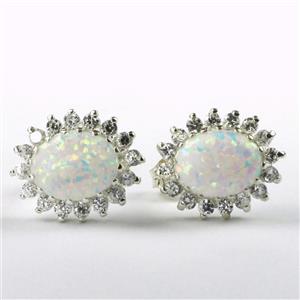 925 Sterling Silver Post Earrings, Created White Opal, SE183