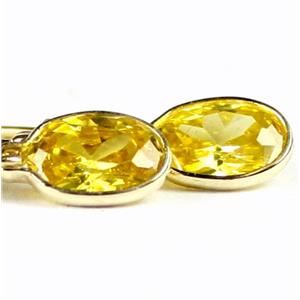 14K Gold Leverback Earrings, Golden Yellow CZ, E001