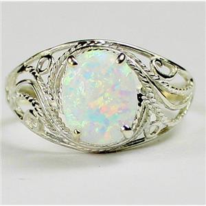 SR083, Created White Opal, 925 Sterling Silver Ring