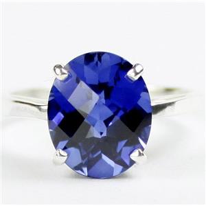 Sterling Silver Ladies Ring, Created Blue Sapphire, SR055