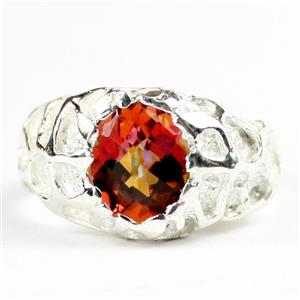 925 Sterling Silver Men's Nugget Ring, Twilight Fire Topaz, SR168