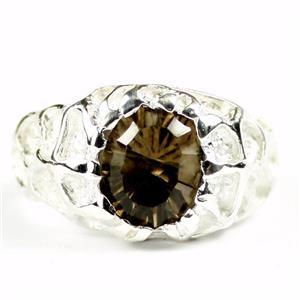 925 Sterling Silver Men's Nugget Ring, Smoky Quartz, SR168