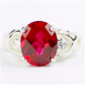 SR243, Created Ruby, 925 Sterling Silver Ladies Ring