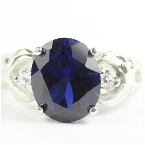 SR243, Created Blue Sapphire, 925 Sterling Silver Ladies Ring