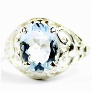 Sterling Silver Ladies Ring, Aquamarine, SR004