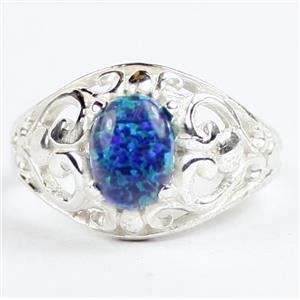 Created Blue Green Opal, 925 Sterling Silver Ladies Ring, SR111,