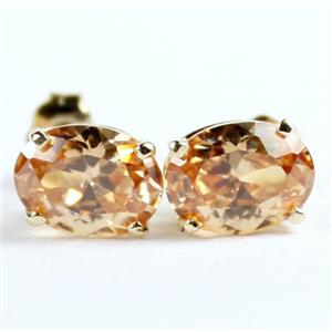 14k Gold Post Earrings, Champagne CZ, E002