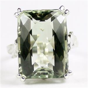 Sterling Silver Ladies Ring, 18x13mm Green Amethyst, SR039