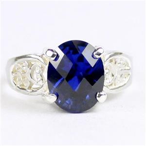 Created Blue Sapphire, 925 Sterling Silver Ladies Ring, SR369