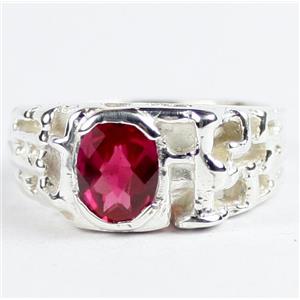 925 Sterling Silver Men's Nugget Ring, Created Ruby, SR197