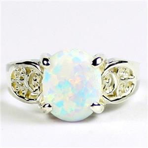 Created White Opal, 925 Sterling Silver Ladies Ring, SR369