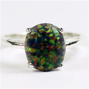 Created Black Opal, 925 Sterling Silver Ladies Ring, SR055
