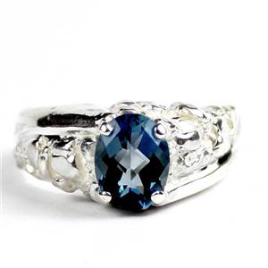 925 Sterling Silver Men's Nugget Ring, London Blue Topaz, SR368