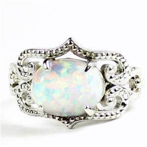 SR367, Created White Opal, 925 Sterling Silver Ladies Ring