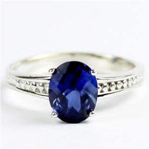 Created Blue Sapphire, Sterling Silver Ladies Ring, SR371