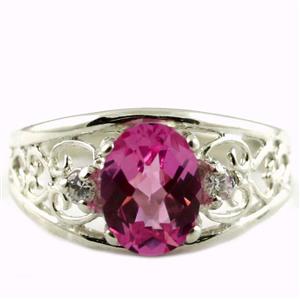 SR306, Created Pink Sapphire, 925 Sterling Silver Ring with Accents