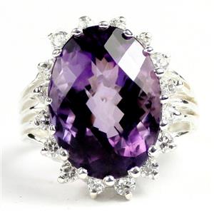 925 Sterling Silver Ladies Halo Ring, Amethyst, SR270