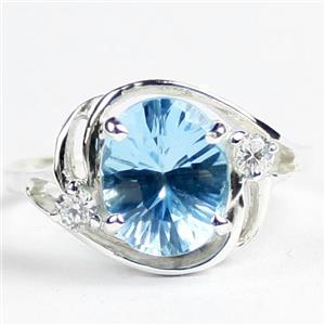 Sterling Silver Ladies Ring, Concave Cut Swiss Blue Topaz, SR021