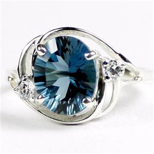 Sterling Silver Ladies Ring, Concave Cut London Blue Topaz, SR021