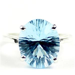 Sterling Silver Ladies Ring, Concave Cut Swiss Blue Topaz, SR055