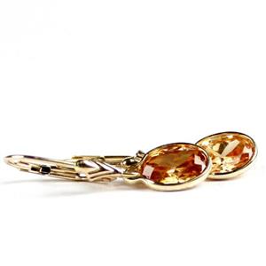 14k Gold Leverback Earrings, Champagne CZ, E001