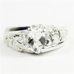 925 Sterling Silver Men's Nugget Ring, Silver Topaz, SR368