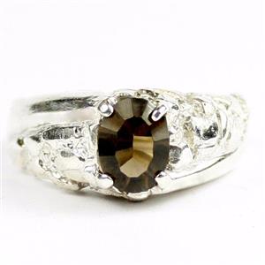 925 Sterling Silver Men's Nugget Ring, Smoky Quartz, SR368