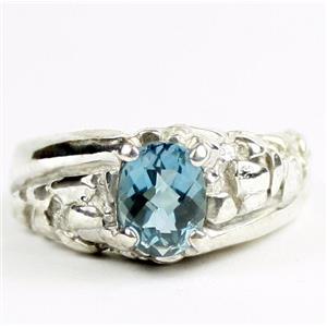 925 Sterling Silver Men's Nugget Ring, Swiss Blue Topaz, SR368