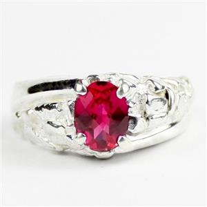 925 Sterling Silver Men's Nugget Ring, Created Ruby, SR368