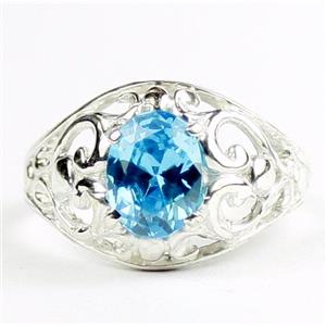 Swiss Blue CZ, 925 Sterling Silver Ladies Ring, SR111