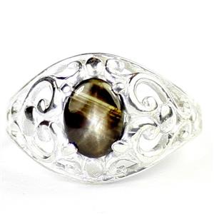 925 Sterling Silver Ladies Filigree Ring, Black Star Sapphire, SR111