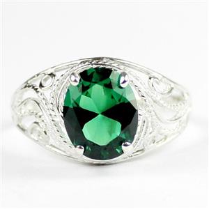925 Sterling Silver Ladies Filigree Ring, Russian Nanocrystal Emerald, SR083