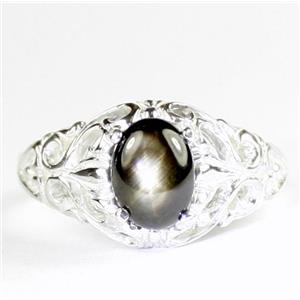925 Sterling Silver Ladies Filigree Ring, Black Star Sapphire, SR113