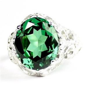 925 Sterling Silver Ladies Filigree Ring, Russian Nanocrystal Emerald, SR114