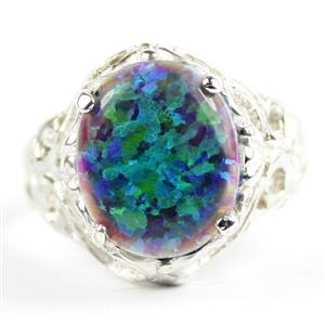 Created Blue Green Opal, 925 Sterling Silver Ladies Ring, SR114