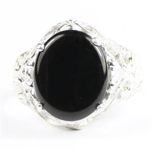 925 Sterling Silver Ladies Filigree Ring, Black Onyx, SR114