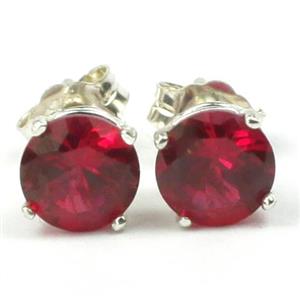 925 Sterling Silver Post Earrings, Created Ruby, SE012