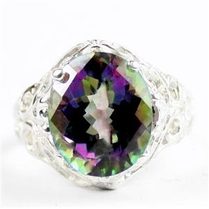 925 Sterling Silver Ladies Filigree Ring, Mystic Fire Topaz, SR114