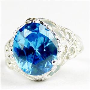 925 Sterling Silver Ladies Filigree Ring, Swiss Blue CZ, SR114