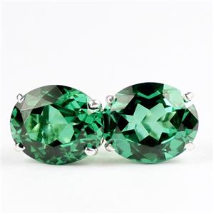 925 Sterling Silver Post Earrings, Russian Nanocrystal Emerald, SE202