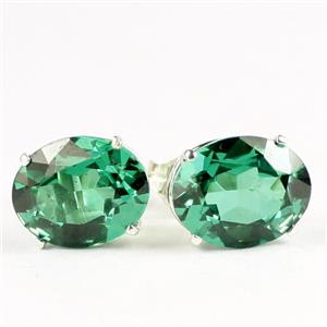 925 Sterling Silver Post Earrings, Russian Nanocrystal Emerald, SE102