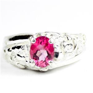 925 Sterling Silver Men's Nugget Ring, Created Pink Sapphire, SR368