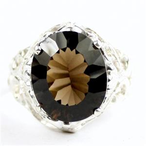 925 Sterling Silver Ladies Filigree Ring, Smoky Quartz, SR114