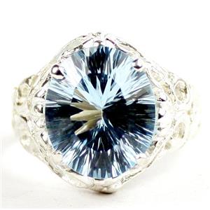 925 Sterling Silver Ladies Ring, Concave Cut Swiss Blue Topaz, SR114