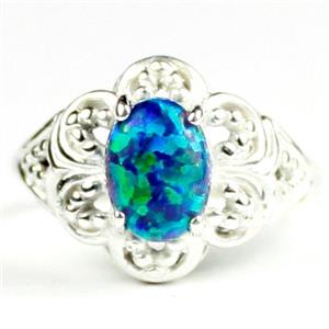 Created Blue/Green Opal, 925 Sterling Silver ladies Ring, SR125