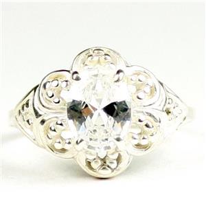 925 Sterling Silver Ladies Filigree Ring, Cubic Zirconia (Clear CZ), SR125