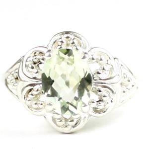 925 Sterling Silver Ladies Filigree Ring, Green Amethyst (Prasiolite), SR125